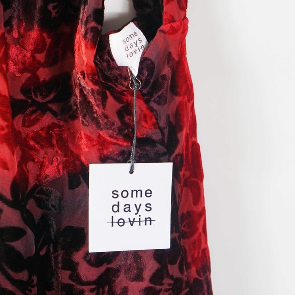 Somedays Lovin Burnout Velvet Mini Dress in Red M - Picture 4 of 6